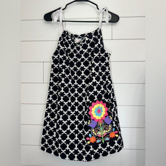 Hanna Andersson Other - Hanna Andersson 130 Tie Strap Floral Dress Black White Girls 8 Spring Summer